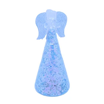 led light up hand blown glass Christmas angel figurine with sparkling sequin glitter skirt wholesale glass angel decorations