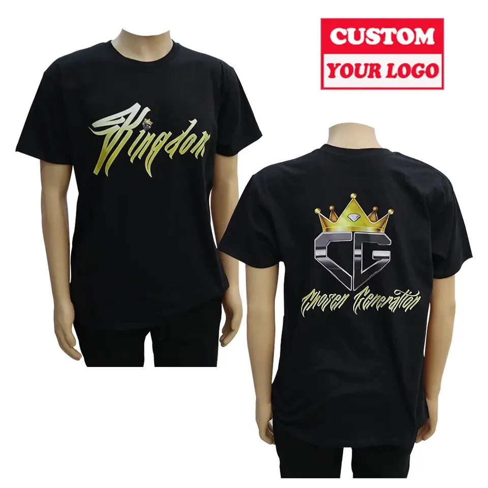 Custom Unique Design Wording and Photo Company Logo Cotton T Shirt Design