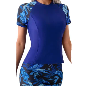 Wholesale Comfortable Women's Two-Piece Swimwear Blue Printed Beachwear and Shorts for Surfing Diving Bathing Bule Front Logo