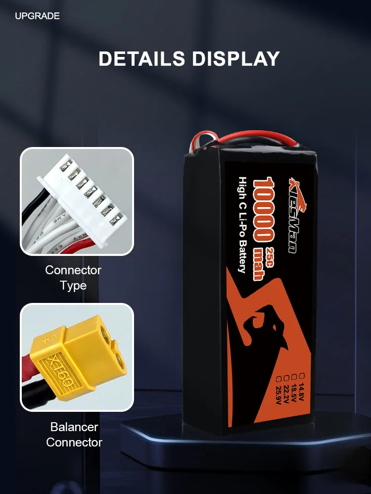 High Capacity 25C Discharge Rate Lipo Drone Batteries 10000mAh 6S 22.2V 60C 100C Lithium Polymer RC Batteries for FPV Drone 3