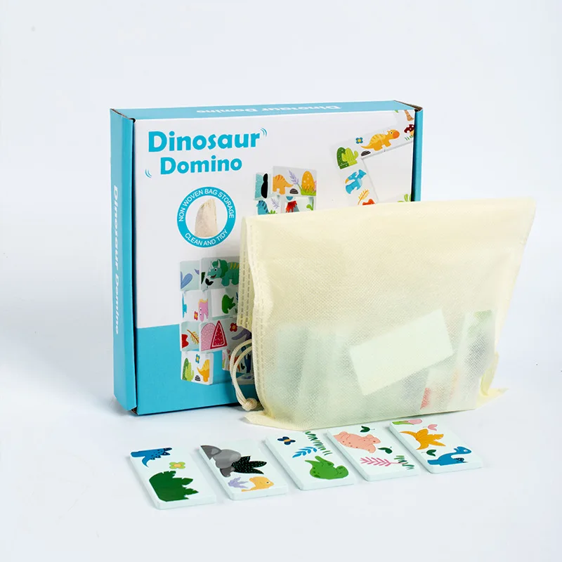 Montessori pädagogisches Dinosaurier-Erkennungs-Domino-Puzzle zum Zuordnen, zur Schulung der Feinmotorik, stapelbare Bausteine aus Holz