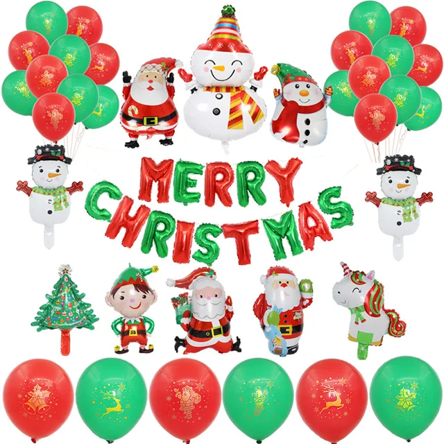 New Christmas Latex Balloons Sets Snowman Flag Cupcake Toppers For Christmas Party Home Festival Holiday Decoration Supplies