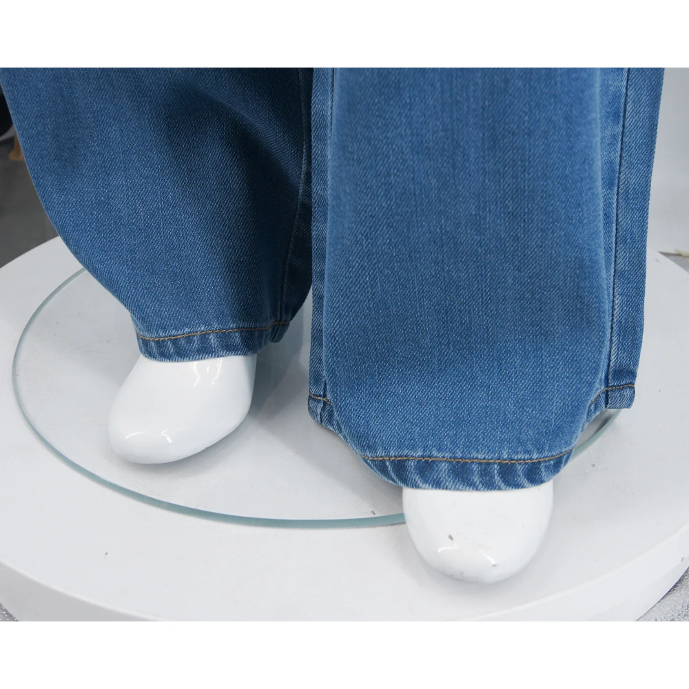 High-waist Casual Denim Trousers Featuring Trendy Pleated Flared Jeans