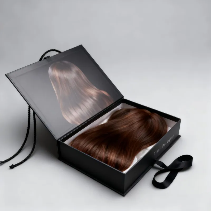 luxury exquisite recyclable biodegradable packaging box with silk cloth wig hair tie fashion accessory paper box customized hair accessory packaging boxes hair box factory paper box customization factory-3