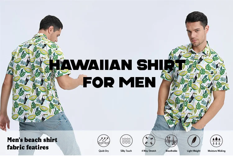 High Quality Men's Shirt Casual Beach Printing Mens Button Up Four Way ...