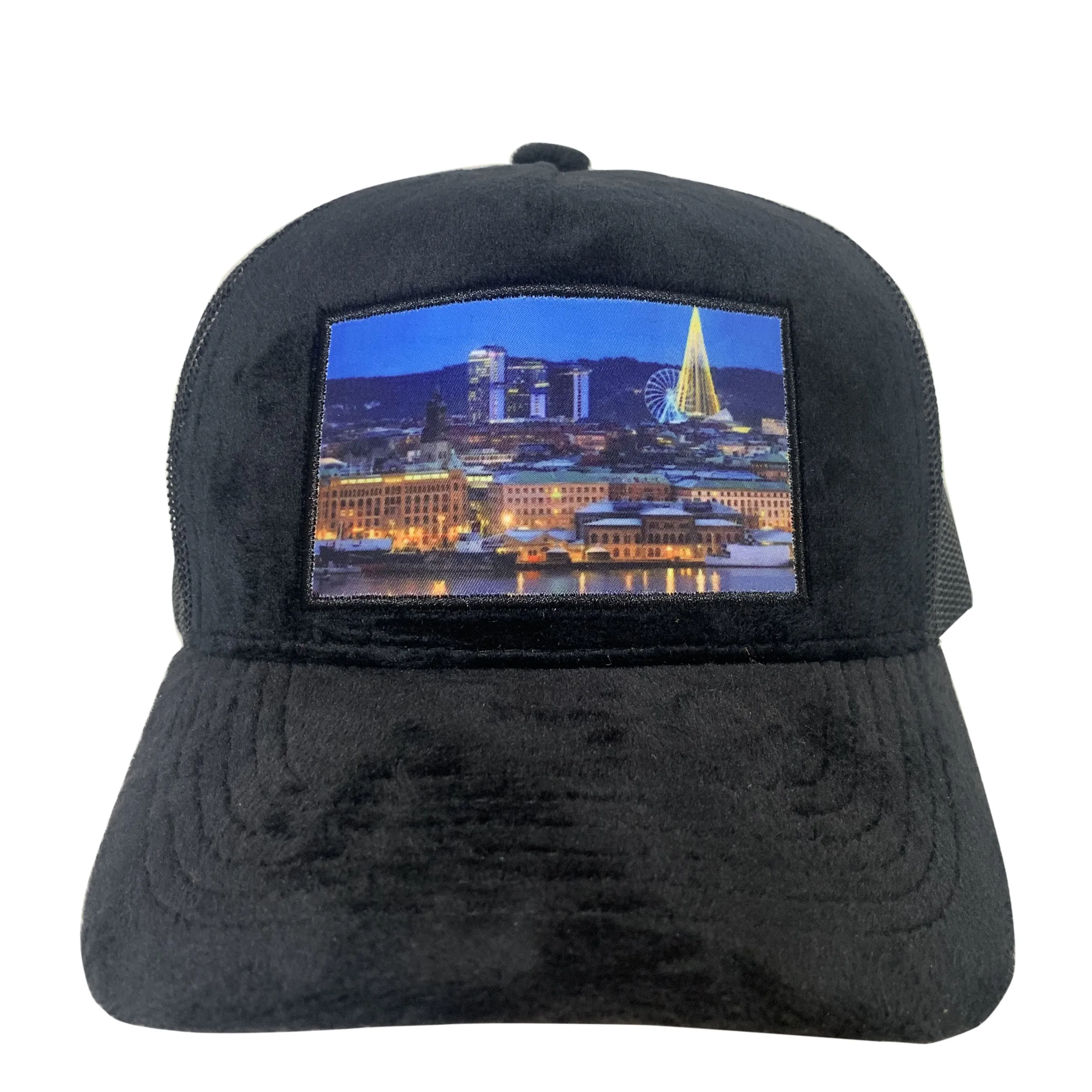 HN05 Custom 5 Panel K Frame Velour Snapback Baseball Truck Velvet Mesh Back Trucker Cap Hat With Embroidery Patch