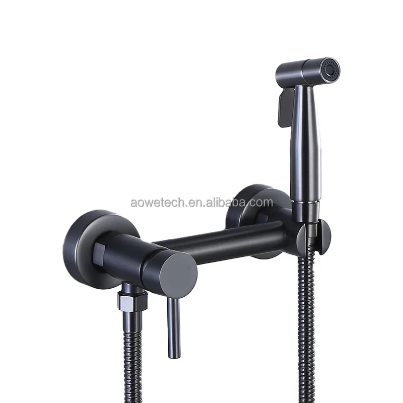 Single Handle Shower System 304 SS Brushed Rainfall Bidet Spray Gun Ceramic Valve Core Bathroom Wall Mounted 2 Holes Modern