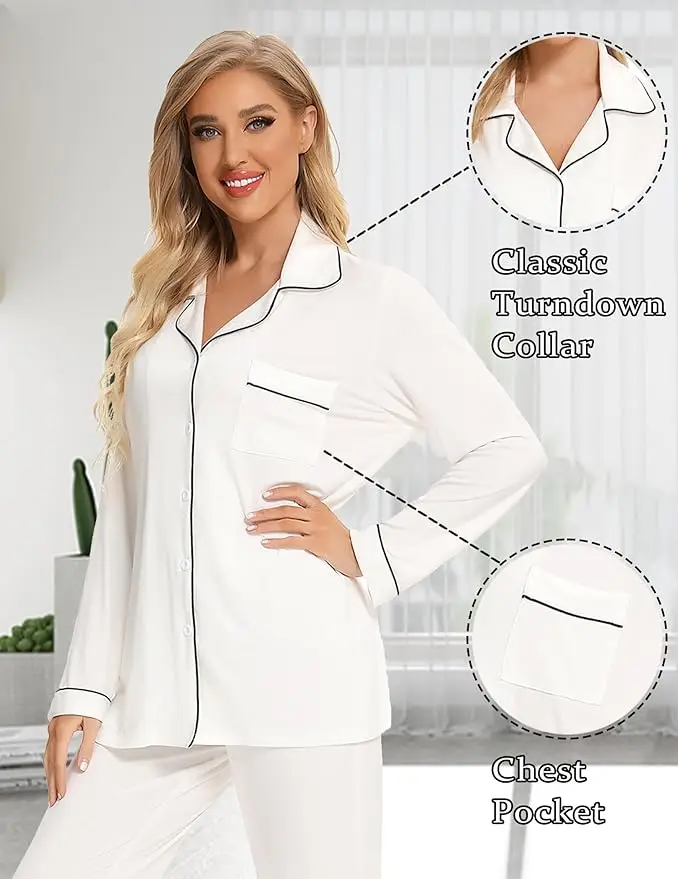 OEM Customizable Women's High Quality Bamboo Viscose Pajamas for Christmas Long Sleeve Thermal Pajamas with Front Logo