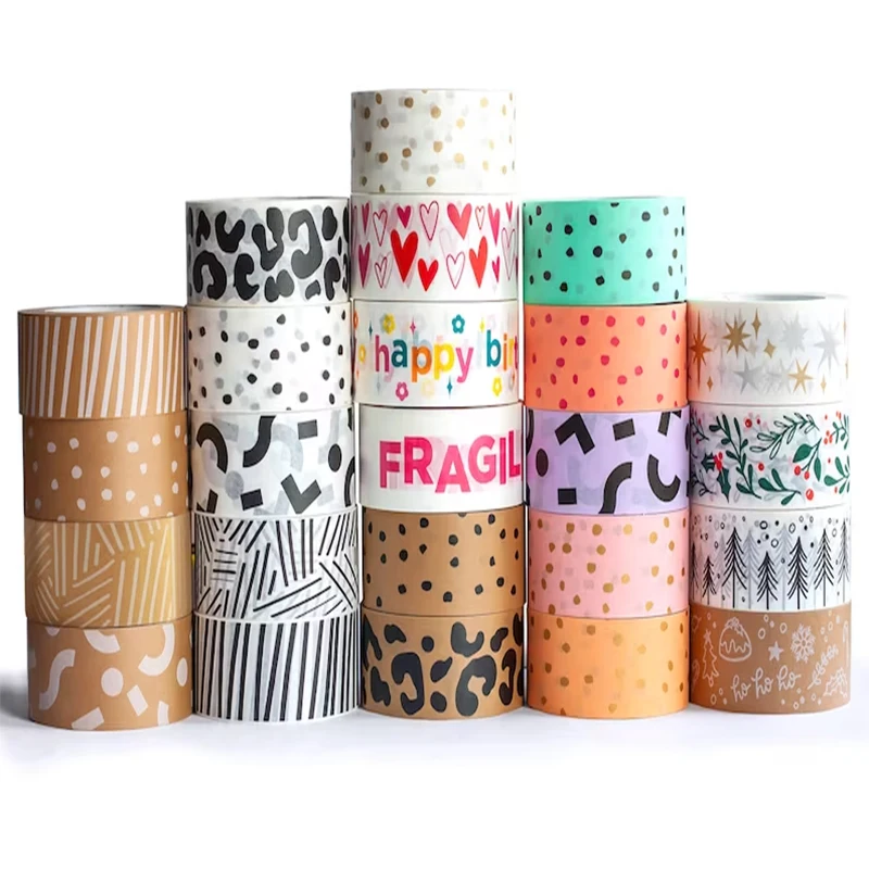 Custom Logo Printed Self Activated Tape Gummed Kraft Paper Tape For