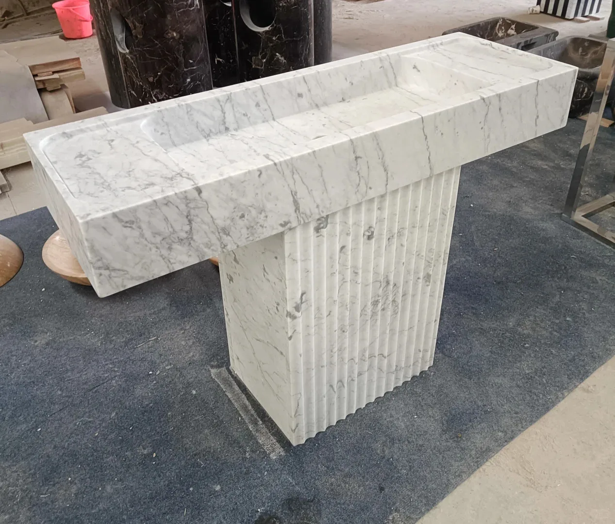 product bianco carrara white marble modern sink washbasin with grooved and flute white marble countertops vanity tops  table tops-1