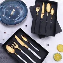 Y1118 Black Knife Fork Spoon Silverware Flatware Gold Cutlery Stainless Steel Set Knife Fork Spoon Gold Silverware Flatware