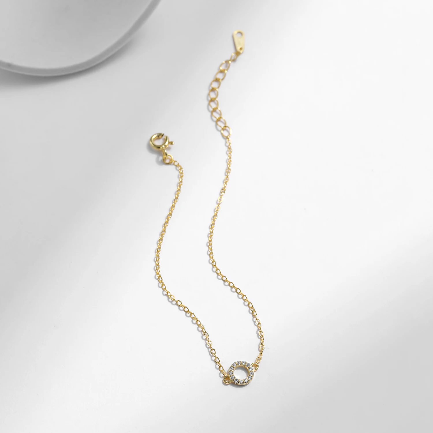 Gold Color Link Chain for Women Girls Fine Jewelry Solid 925 Sterling  Silver Simple Hollow Circle Clear CZ Bracelets