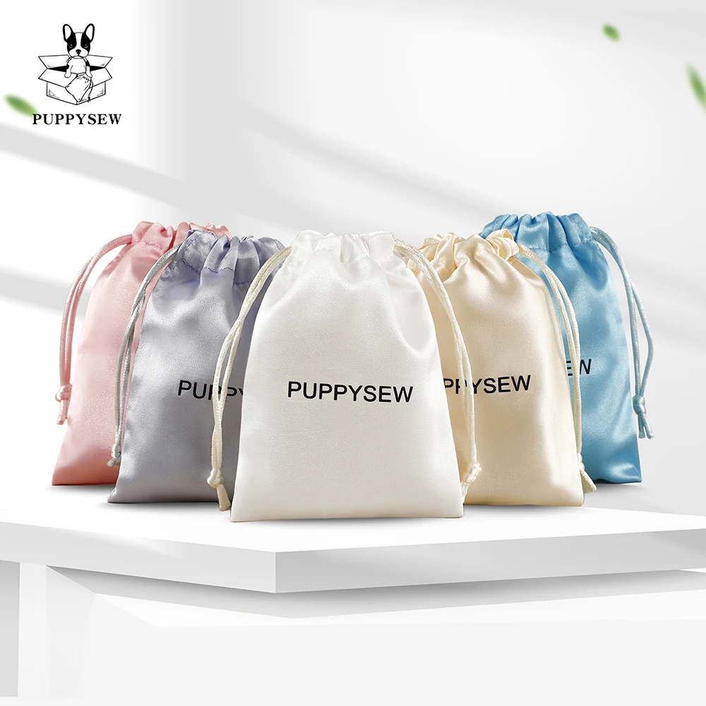 PUPPYSEW Wholesale Satin Jewelry Drawstring Bags, Jewelry Pouch Bag  Personalized Dust Bag Wig Bag with Brand Logo
