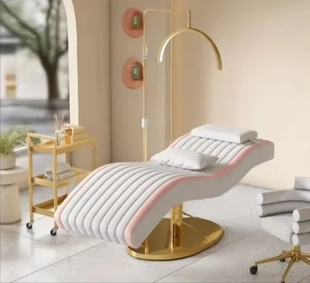 Modern 3 Motors Electric Massage Table Bed Luxury Gold Base Adjustable Cosmetic Treatment Medical Spa Bed with Led