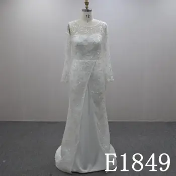 See-through long sleeve sequins beaded lace mermaid wedding dress