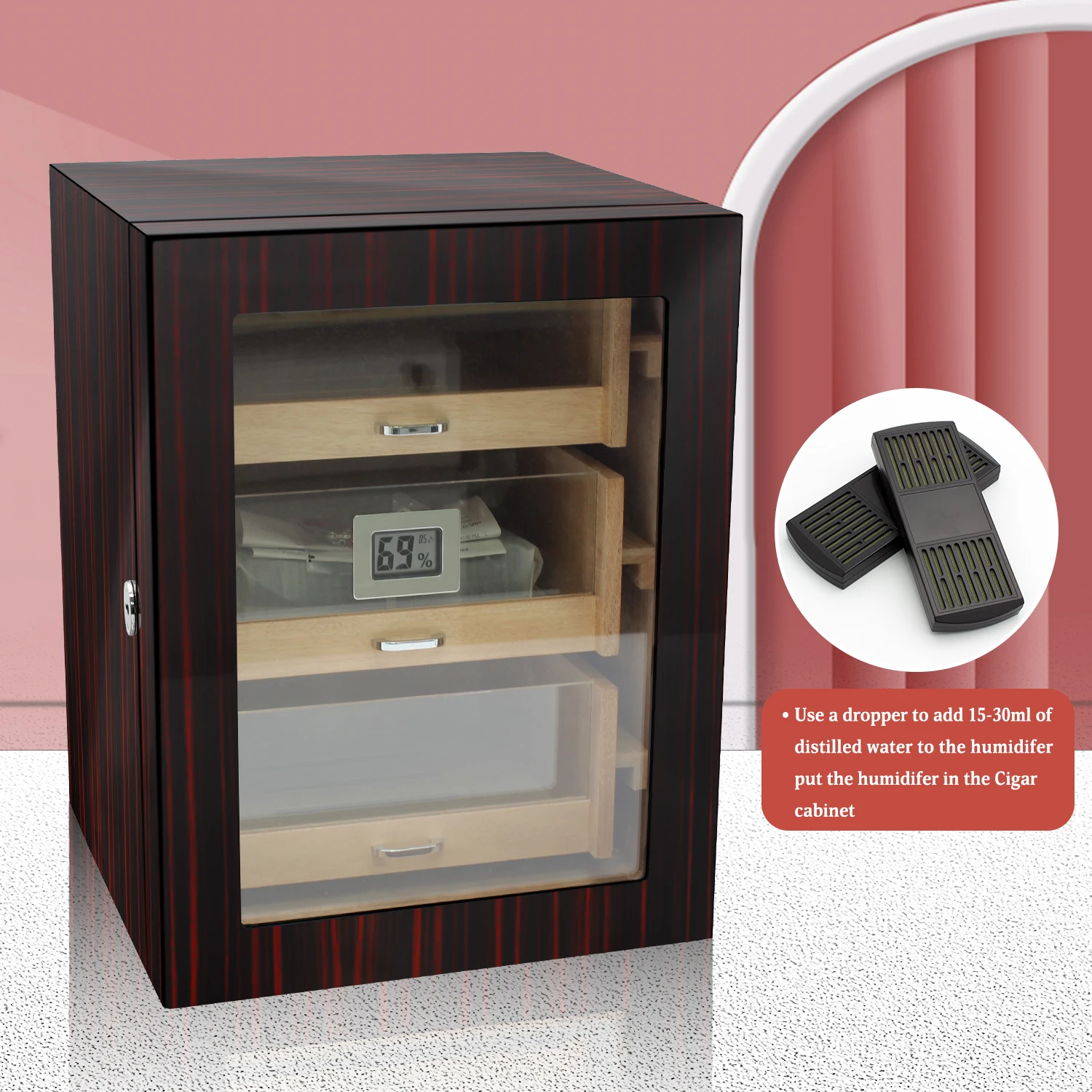 3 Drawers Made in China Custom Cabinet Cigar Humidor Acrylic Drawer