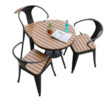 Modern Waterproof Corrosion-Resistant Wood Chair Table Set Outdoor Leisure Villa Courtyard Balcony Coffee Milk Tea Garden Dining