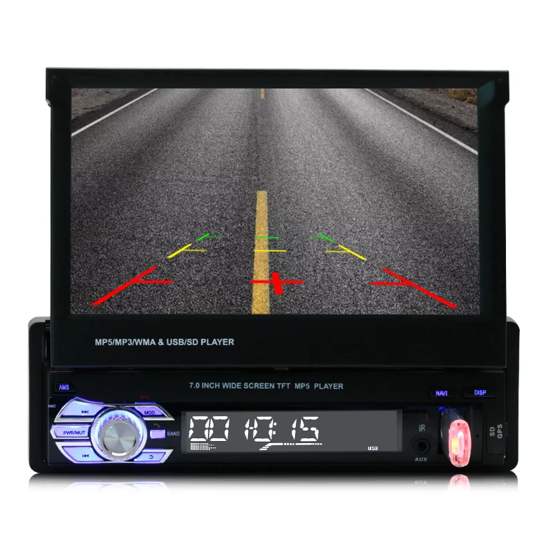 Retractable Panel Single 1 Din Car Radio Video Audio Gps Player Touch Screen 7 Inch Mp5 Carplay  BT Android Car Stereo