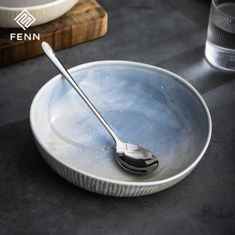 FENN Luxury Ceramic Tableware Vintage Design Yellow Color Glazed Customizable Restaurant Soup Plate Dish Porcelain Deep Plate
