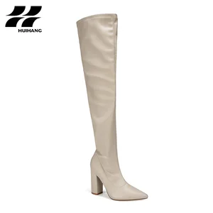 Iconic Women's Solid Over-the-Knee High Heel Boots Zip Closure Pointed Toe Height Increasing Feature Comfortable for Winter