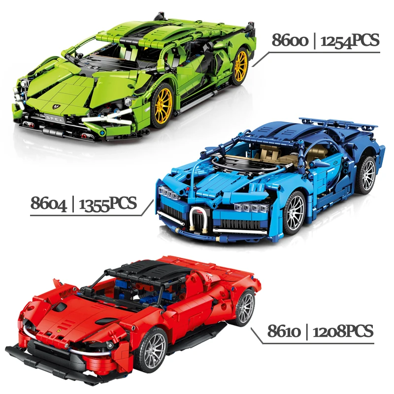 MJI 8604 Assembling 1:14 DIY Toy Model Bricks Luxury Speed Super Racing Assembling Building Block Car Kids Plastic Toy Car