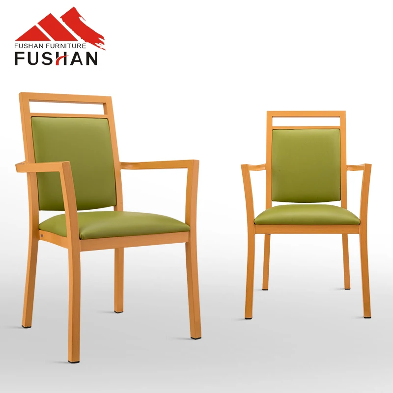 Luxury Metal Arm Chairs Stackable Wooden Fabric Chairs for Lounge Restaurant