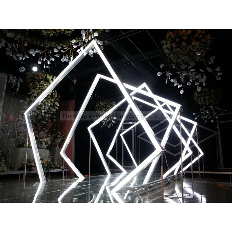 LDJ1036 Geometric Metal Arch Door Tunnel Lighted Wedding Backdrops Panels Props Stage Wedding Favors Decoration Luckygoods White