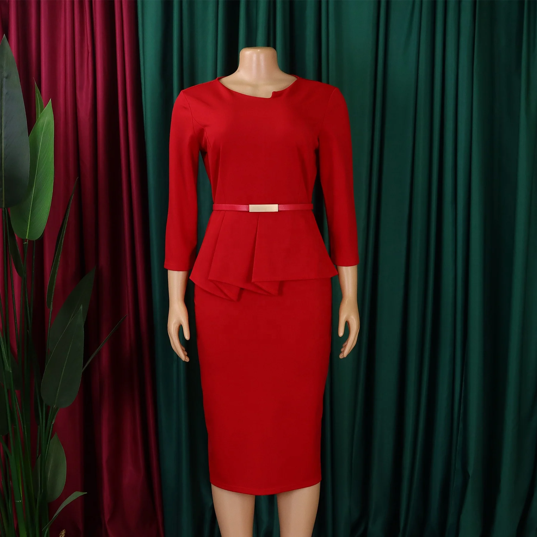 Wholesale Red Bodycon Dress for Women - Trendy Office Lady Style,  Asymmetrical Neckline, Breathable Fabric, In-Stock