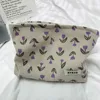 Corduroy purple tulip cosmetic bag
