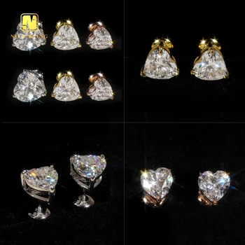 New arrival 925 silver earrings unisex heart shape moissanite diamond ear studs screw back/push pack fashion jewelry
