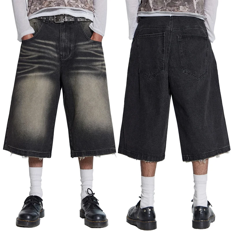 Custom Vintage Washed Black Loose Low Rise Jorts Distressed Raw Edges ...