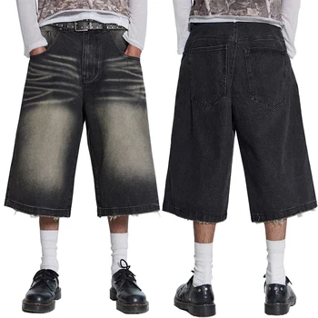 vintage washed denim baggy、黒T まとめ買い Custom Vintage Washed Black Loose Low Rise Jorts Streetwear