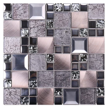 Luxury electroplating mirror stainless steel tiles kitchen and bathroom mosaic square glass mix aluminum mosaic