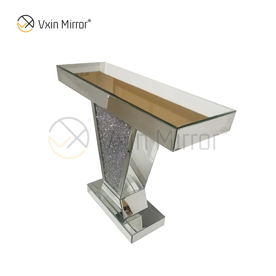 Прямая продажа с фабрики WXF-119 современный серебристым декоративным мебель с украшением в виде кристаллов алмаза зеркальный стол с ногами в форме улитки