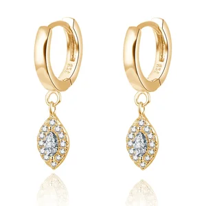 POLIVA 925 Sterling Silver Huggie Hoop Earrings for Women Gold Water Drop AAA Zircon Stone Micro Insert Rhodium Plated