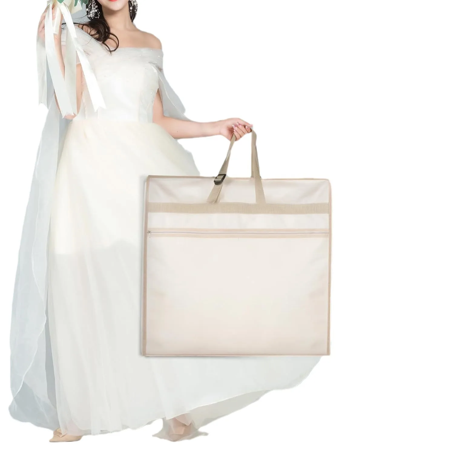 72" Wedding Dress Garment Bag with Bride Tote Bag Dust Storage Cover Bags for Women Gowns Long Dress Customized Size and Logo 72" Wedding Dress Garment Bag with Bride Tote Bag Dust Storage Cover Bags for Women Gowns Long Dress Customized Size and Logo