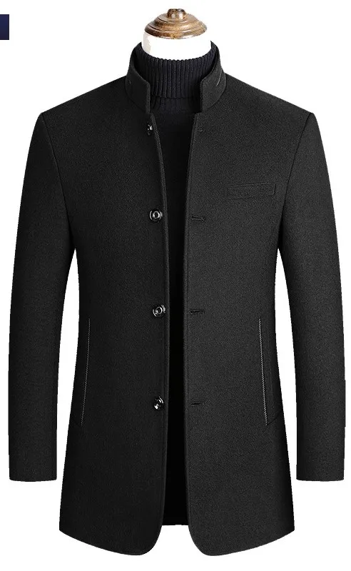 Custom Logo Men's Casual Wool Trench Black Winter Male Lamb Cashmere ...