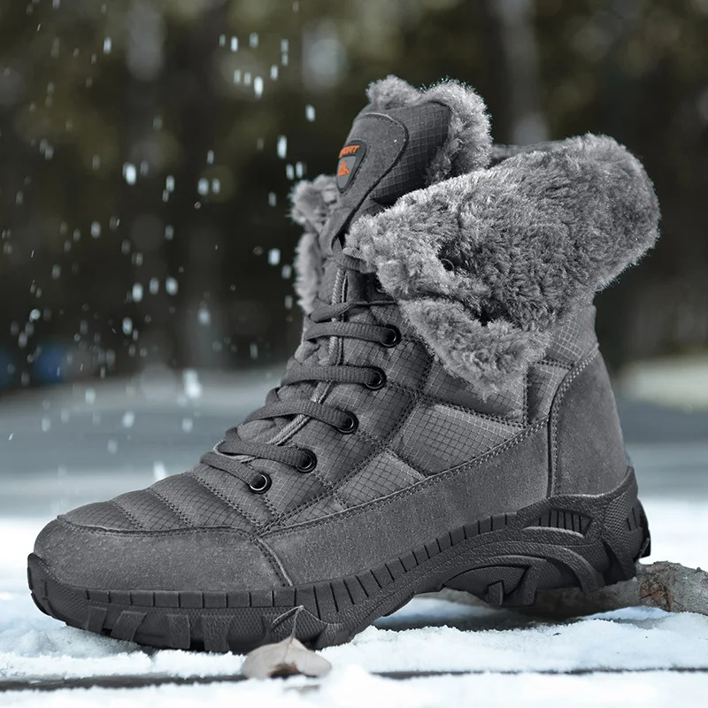 Custom Tactical Boots Men's High-top Snow Shoes Waterproof Non-slip Winter  Plush Warm Cotton Boots Plastic Outsole Hiking Boots