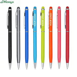 Luxury Slim Metal Ballpoint Pen with Custom Logo Yellow Rubber Touch Head for Business Promotion