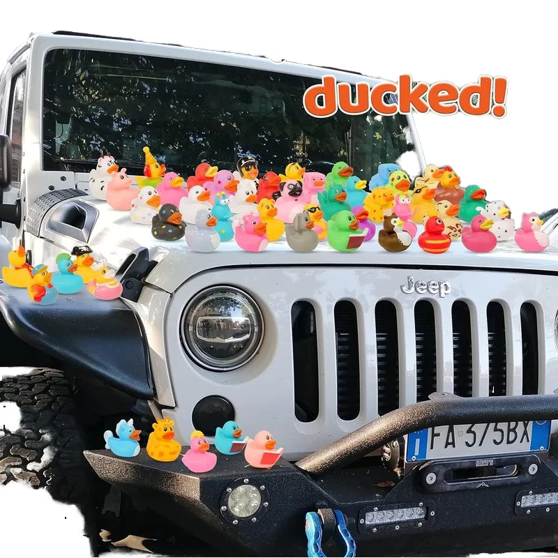 Promotional Floating Race Animal Bath Duck Printed Vinyl Baby Novelties Toys Squeaky Bath Bulk Rubber Ducks for Bathroom Use