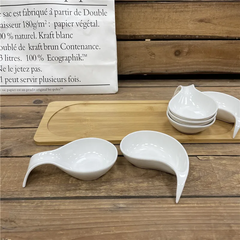 Condiment Serving Tray Platter 4 pieces Dipping Cups Sauce Dish Plate Dessert Bowls
