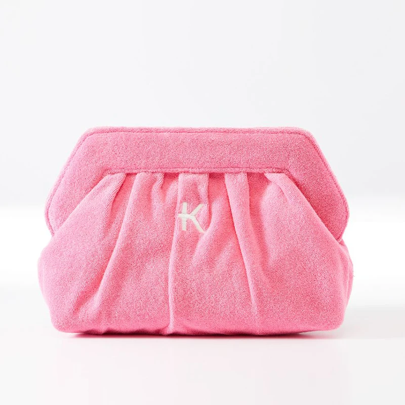Fashion Women Outdoor Evening Bag Soft Pink Ladies Terry Frame Clutch Purse Makeup Cosmetic Pouch