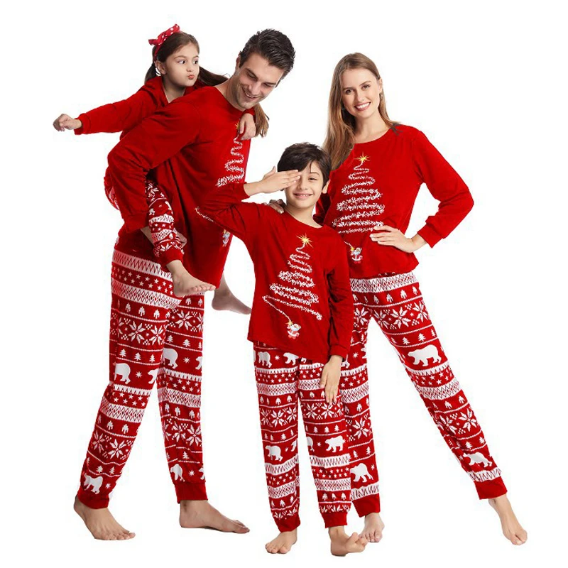 Pasuxi Family Christmas Pajamas Set Fashion Print Father Mother Kids