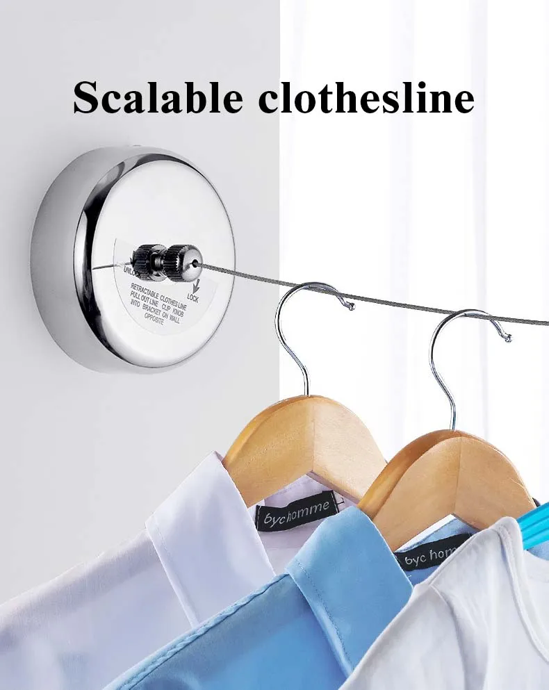 Stainless Steel Indoor Retractable Clothesline with Flexible Pulley Wall-mounted Clothing Rack Includes Metal Components