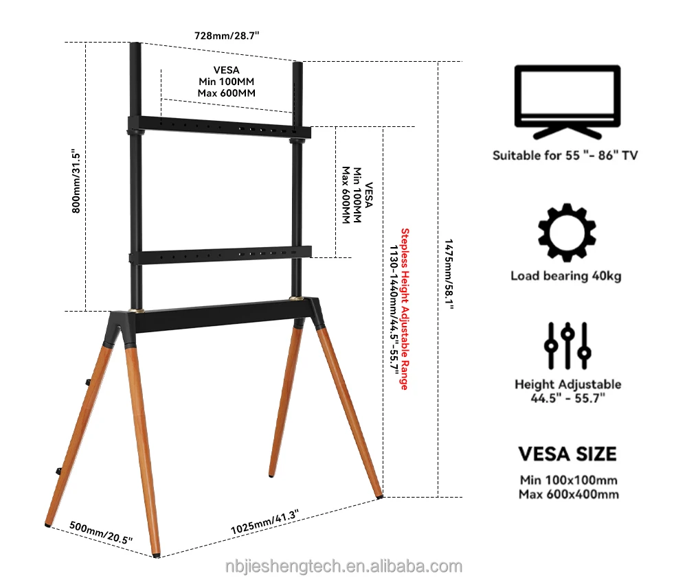 Factory Classic Black 55 - 86 Inch Tv Mount Stand With 4 Wood Legs Vesa 