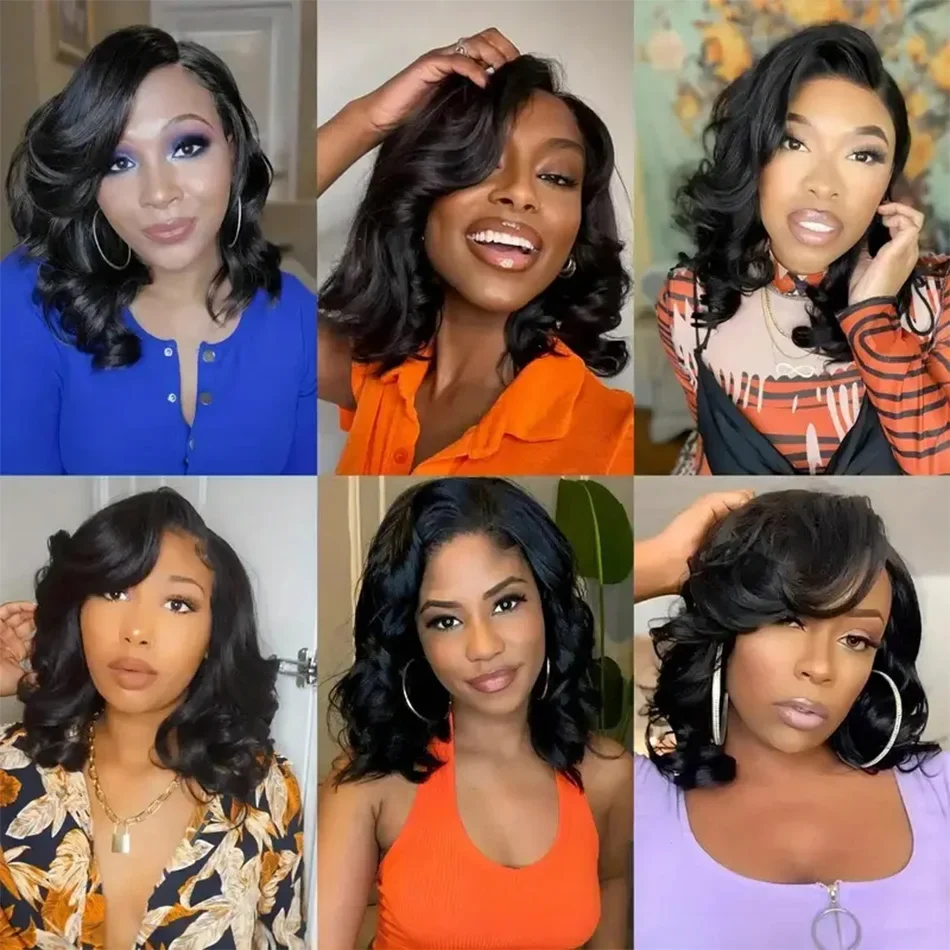 Bob-Perücke, gewellt, 100 % Echthaar, Perücken, vorgezupft, mit Spitze vorne, brasilianisches Remy-Haar, kurze Bob-Perücke_voghion.com