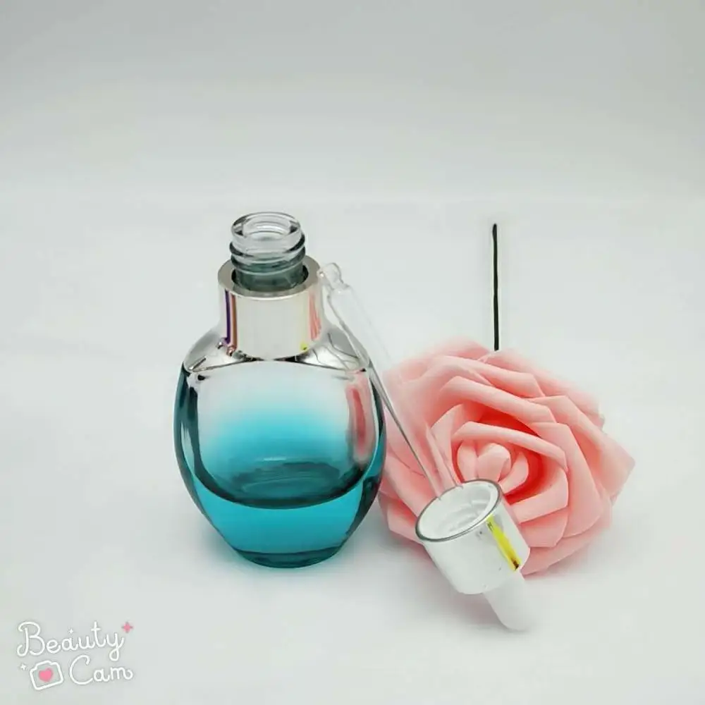 Thick Bottom Luxury 30ml Oblate Elite Fluid Bottles Blue Glass Bottle for Essence With White Dropper