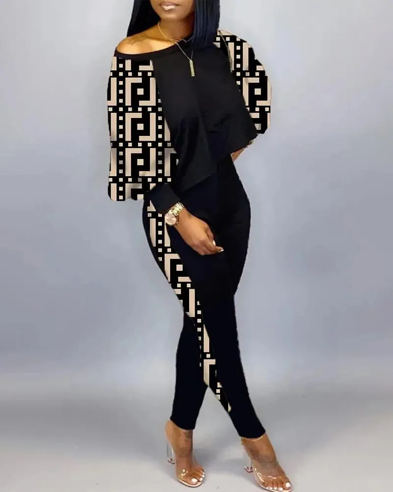 2 Piece Sets Women Outfits Casual Black Print Long Sleeve Shirt Tops Pant  Sets New Fashion Streetwear Traf Zara Femme 2023 - AliExpress