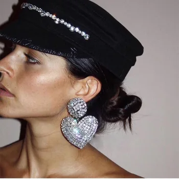 super flash luxury shine diamond crystal geometric earring European nightclubs exaggerated personalized big love heart earrings