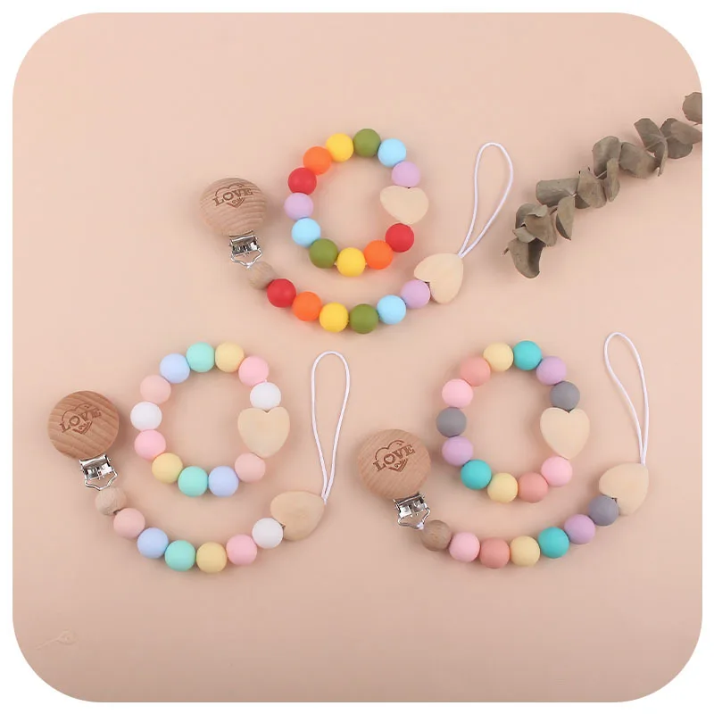 Silicone Teething Beads Kit DIY Baby Chewable Teether Wood Pacifier Chain Making 